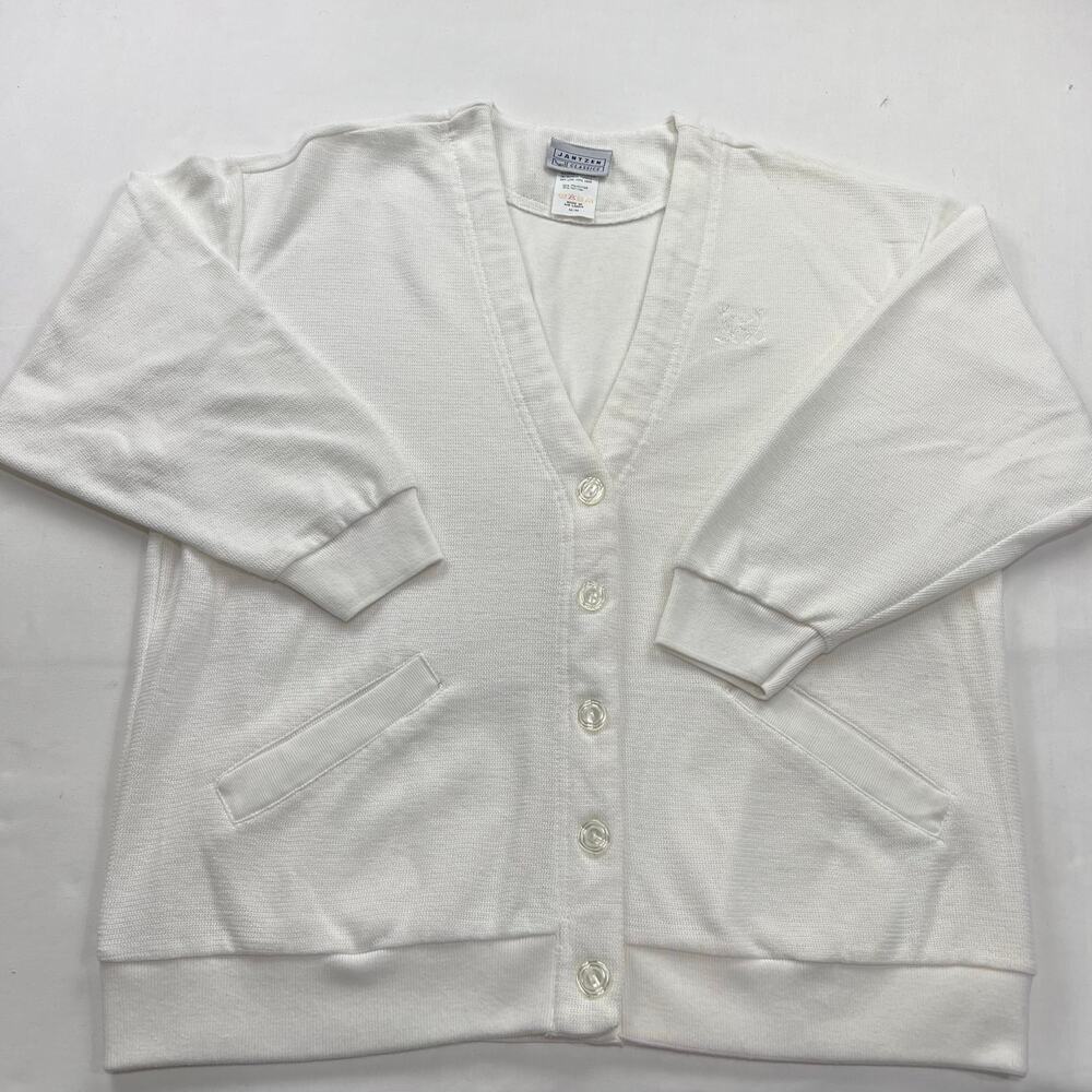 Jantzen Classics Vintage white Jersey Knit Cardigan Sweater women’s size medium